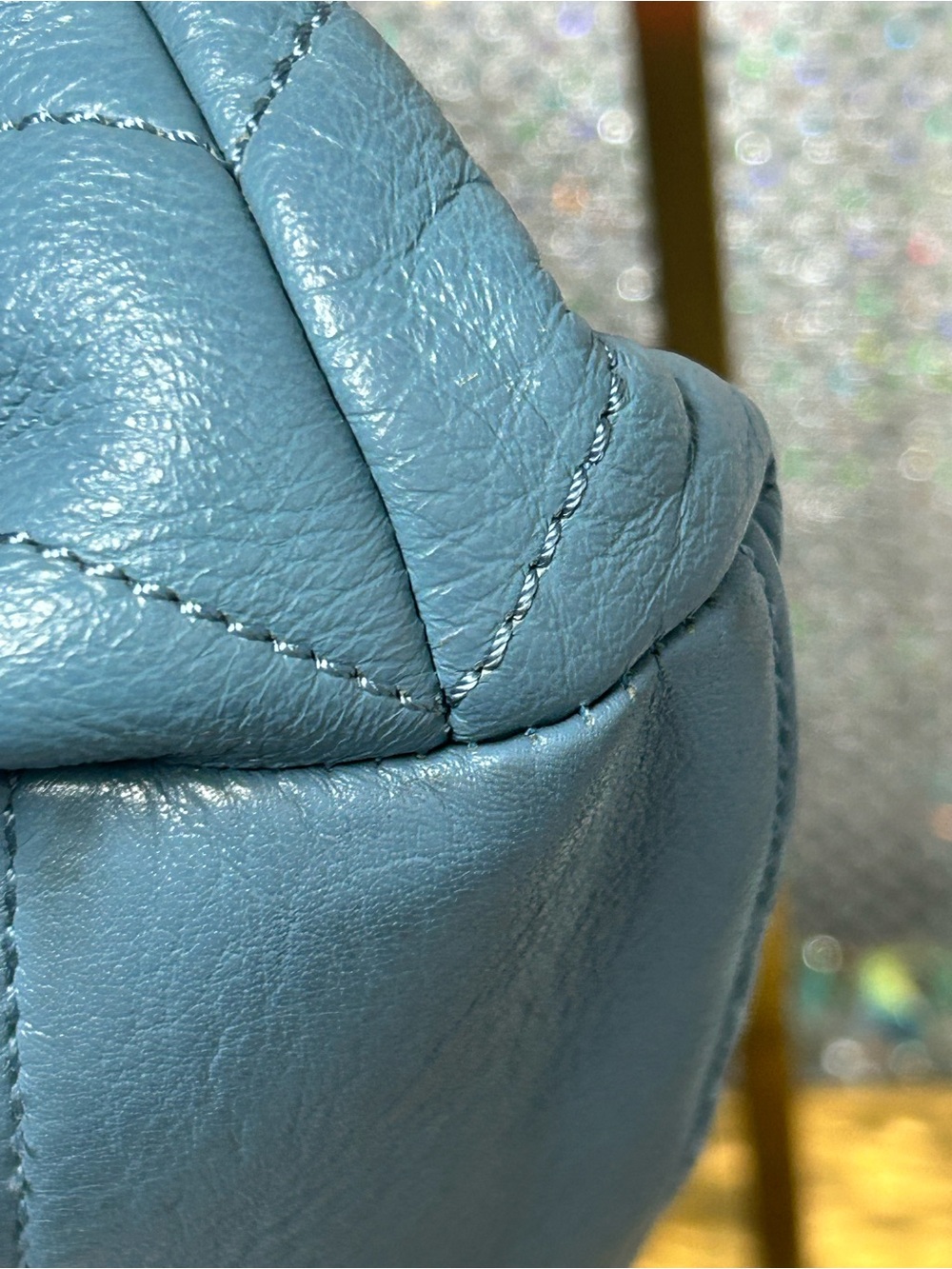 Sharif Sky Blue Quilted Shoulder Bag with Heart Charm Approx. 14 x 8 x 3 - Picture 16 of 17